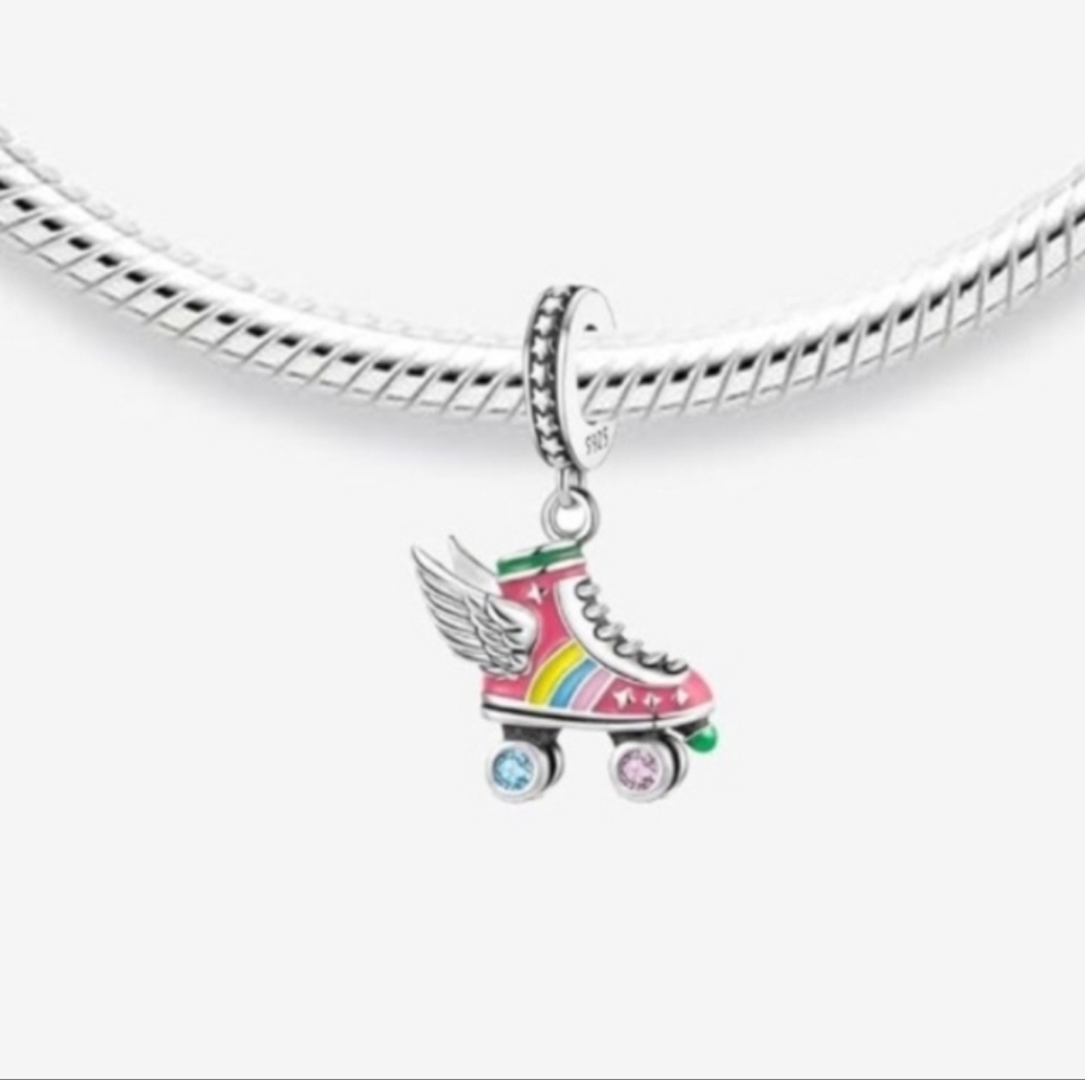 Sterling Silver Multi-colored Rollerskate Charm Pandora Compatible